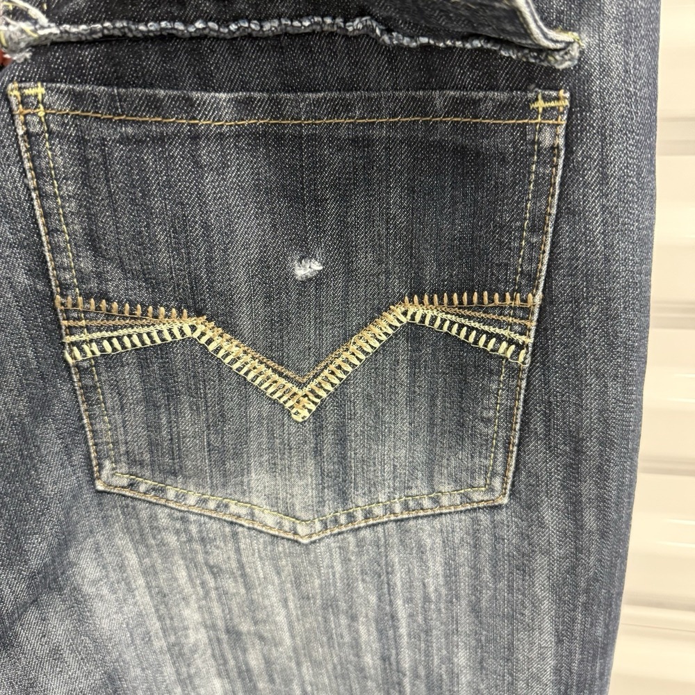 Sacred Cult Jeans Mens 36x34 Dark Wash Straight Flap Pocket Y2K Distressed - Picture 12 of 12